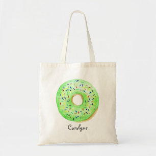 Cute Green Watercolor Donut with Sprinkles Custom Tote Bag