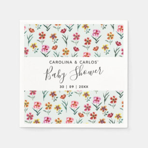 Cute Green Watercolor Floral Couples Baby Shower  Napkin