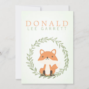 Cute green watercolor fox baby boy photo birth announcement