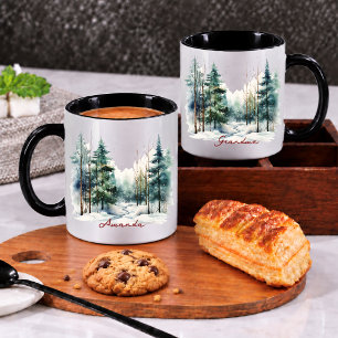 Cute green watercolor pine forest Christmas Mug