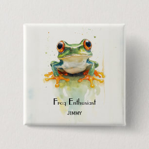  Cute Green Watercolor Tree Frog, custom  15 Cm Square Badge