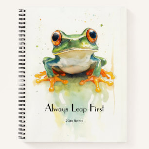 Cute Green Watercolor Tree Frog, custom Notebook