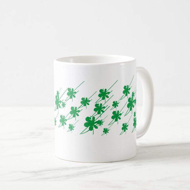 Cute green white clover floral pattern modern coffee mug (Front Right)