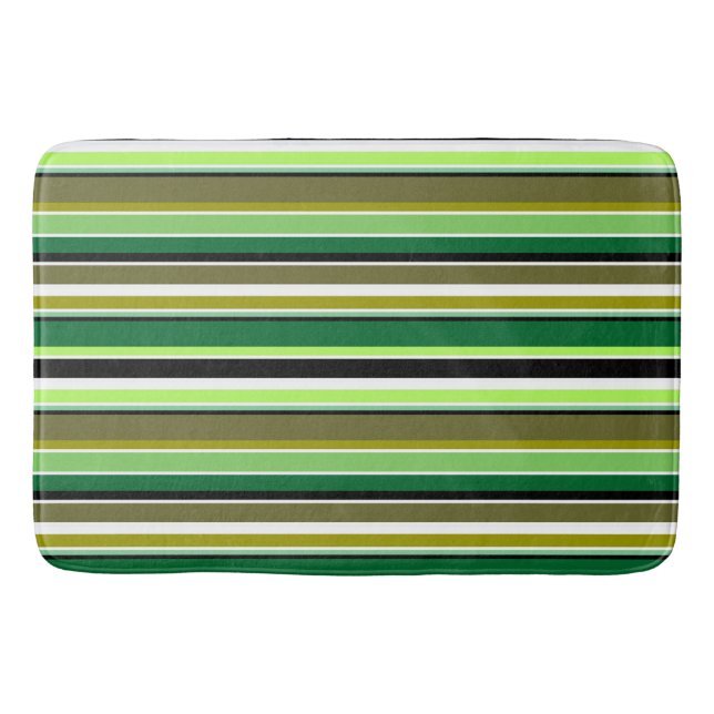 Cute green white stripes bath mat (Front)