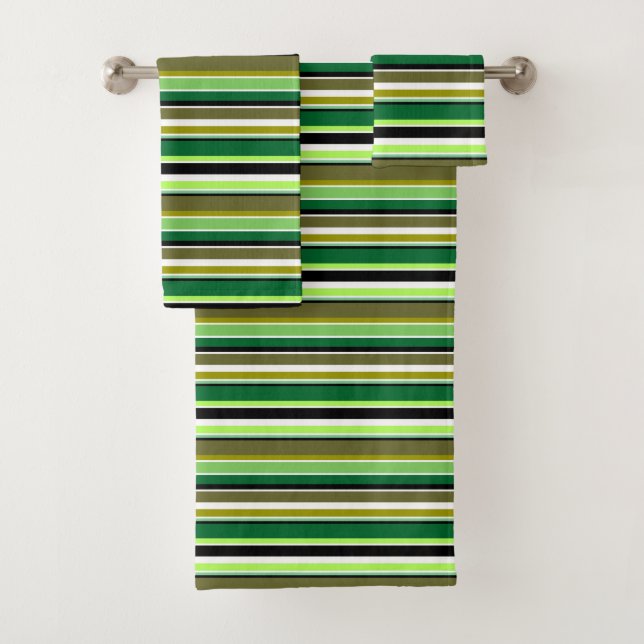 Cute green white stripes bath towel set (Insitu)