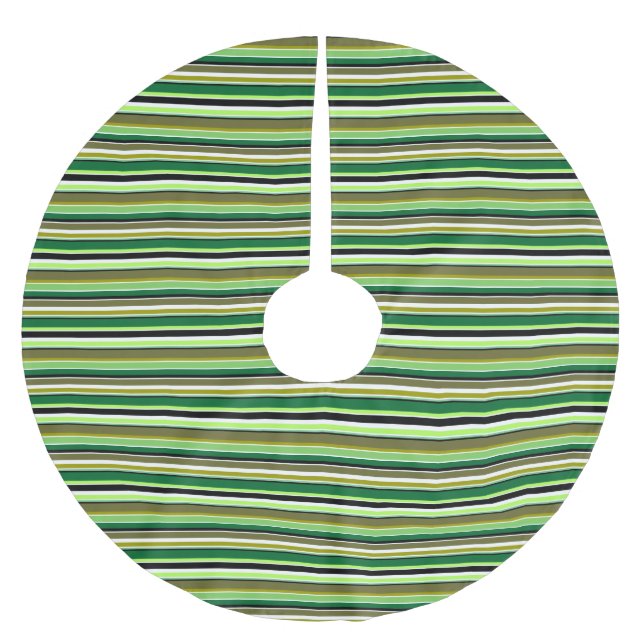 Cute green white stripes brushed polyester tree skirt (Front)
