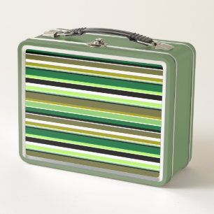 Cute green white stripes metal lunch box