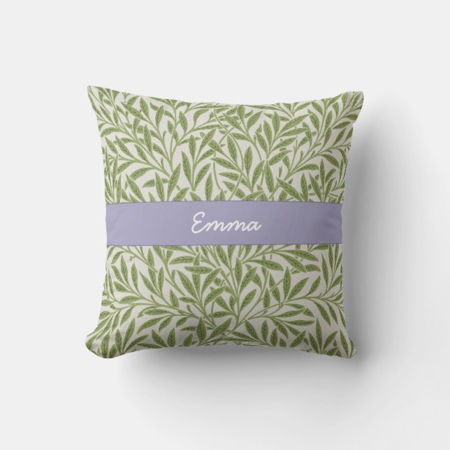Cute Green Willow Leaves Botanical Cushion (Front)