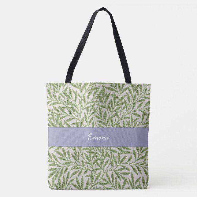 Cute Green Willow Leaves Botanical Tote Bag (Front)