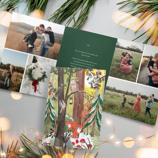Cute Green Woodland Animals Family Photo Christmas Tri-Fold Invitation (Cute Green Woodland Animals Family Photo Christmas Tri-Fold Invitation)
