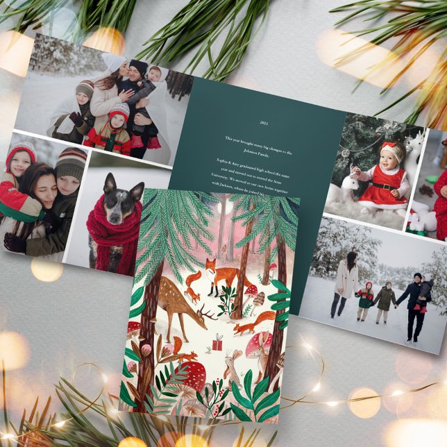 Cute Green Woodland Animals Family Photo Christmas Tri-Fold Invitation (Cute Green Woodland Animals Family Photo Christmas Tri-Fold Invitation)