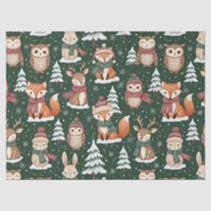 Cute Green Woodland Christmas Animal Pattern Tissue Paper