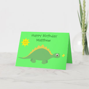 Cute Green & Yellow Dinosaur Birthday Card