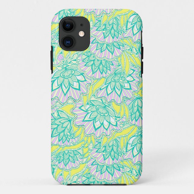 Cute green yellow floral pattern Case-Mate iPhone case (Back)