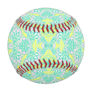 Cute green yellow floral pattern ceramic tile baseball