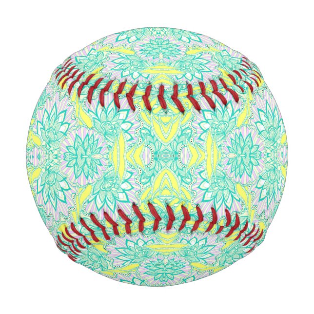 Cute green yellow floral pattern ceramic tile baseball (Front)