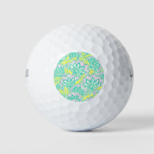 Cute green yellow floral pattern ceramic tile golf balls
