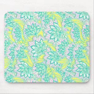 Cute green yellow floral pattern mouse mat