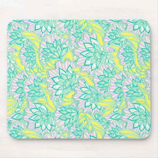 Cute green yellow floral pattern mouse mat (Front)