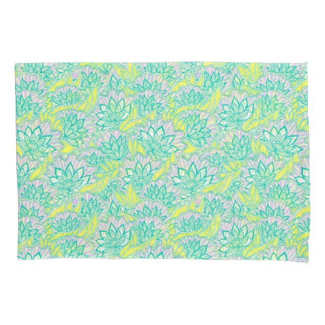 Cute green yellow floral pattern pillowcase (Front-Left)