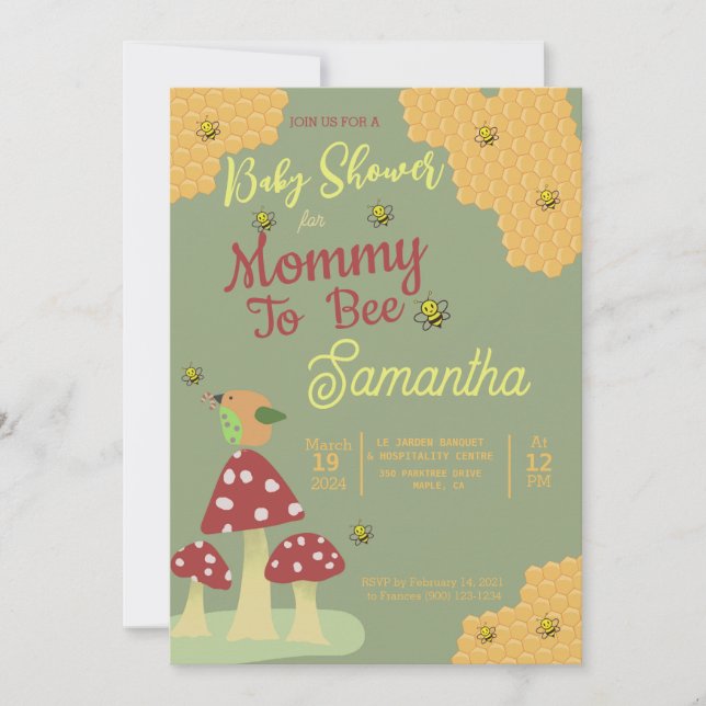 Cute Green Yellow Red Mummy To Bee Baby Shower Invitation (Front)