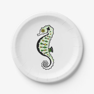 Cute green & yellow SEAHORSE - Wildlife - party Paper Plate