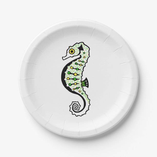 Cute  green & yellow SEAHORSE - Wildlife - party Paper Plate (Front)