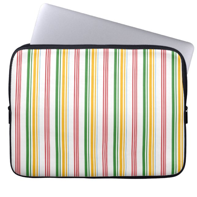 Cute green yellow stripes laptop sleeve (Front)