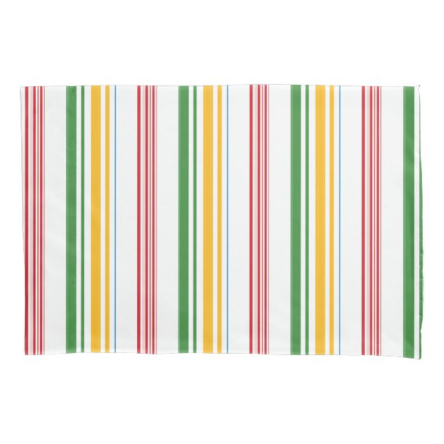 Cute green yellow stripes pillowcase (Front-Left)