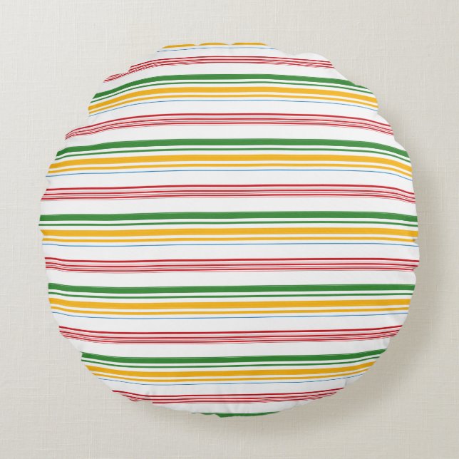Cute green yellow stripes round cushion (Front)