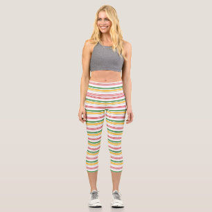 Cute green yellow stripes throw pillow capri leggings
