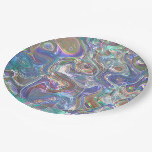 Cute Greenery Blue Abstract Marble Pattern Paper Plate