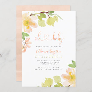 Cute Greenery Blush Pink Floral Oh Baby Shower Invitation