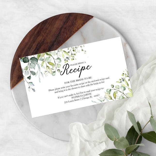 Cute Greenery Bridal Shower Recipe Request Enclosure Card (Creator Uploaded)
