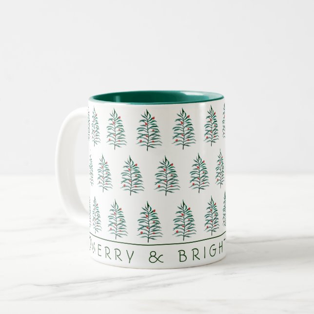 Cute greenery Christmas tree Two-Tone Coffee Mug (Front Left)