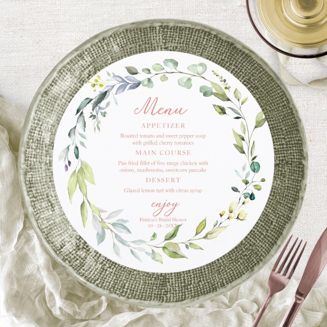 Cute Greenery Eucalyptus Bridal Shower Circle Menu Invitation (Creator Uploaded)