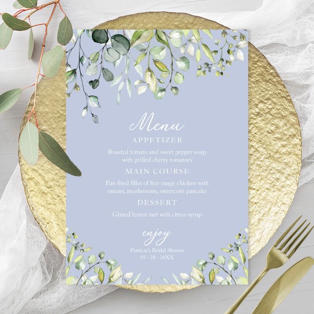 Cute Greenery Eucalyptus Bridal Shower Menu Card (Creator Uploaded)