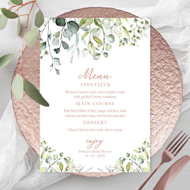 Cute Greenery Eucalyptus Bridal Shower Menu Invitation (Creator Uploaded)