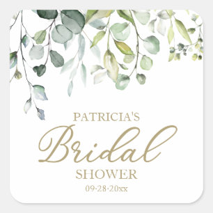 Cute Greenery Eucalyptus Watercolor Bridal Shower  Square Sticker