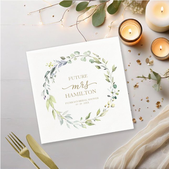 Cute Greenery Eucalyptus Wreath Bridal Shower  Napkin (Creator Uploaded)