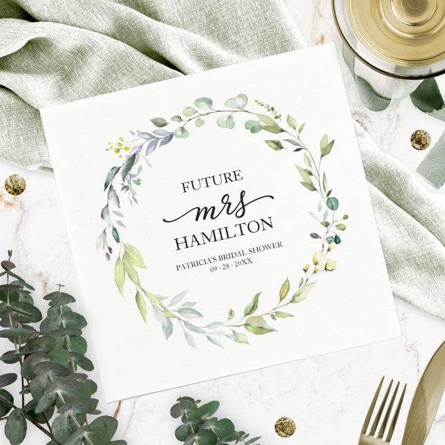 Cute Greenery Eucalyptus Wreath Bridal Shower Napkin (Creator Uploaded)