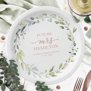 Cute Greenery Eucalyptus Wreath Bridal Shower Paper Plate