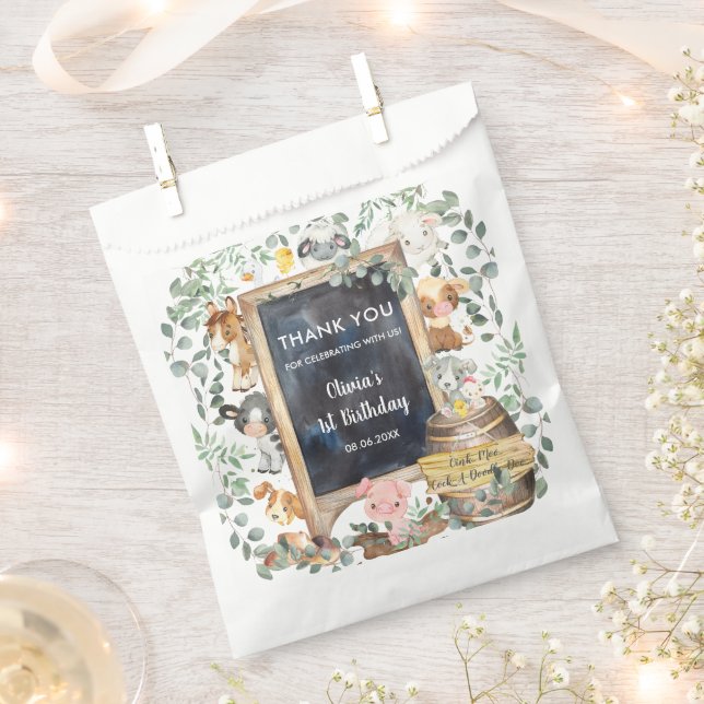 Cute Greenery Farm Animals Birthday Baby Shower  Favour Bags (Clipped)