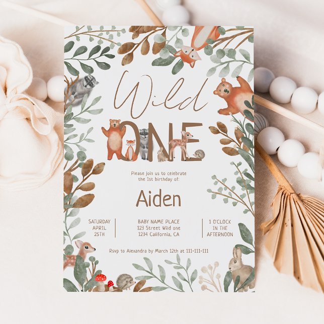 Cute greenery forest animals woodland 1st birthday invitation (Creator Uploaded)