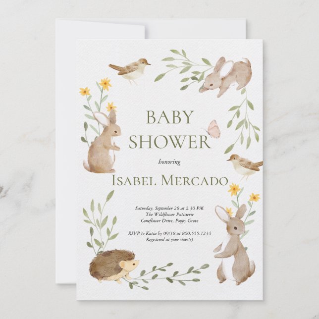 Cute greenery forest animals woodland Baby Shower Invitation (Front)