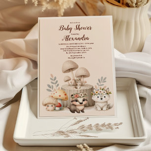 Cute greenery forest animals woodland baby shower invitation
