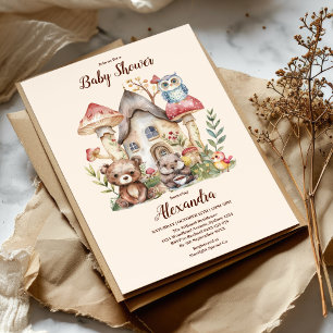 Cute greenery forest animals woodland baby shower invitation
