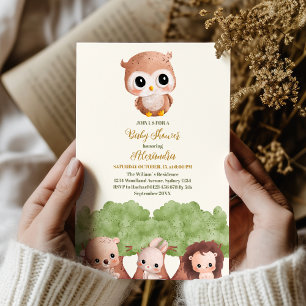 Cute greenery forest animals woodland baby shower invitation