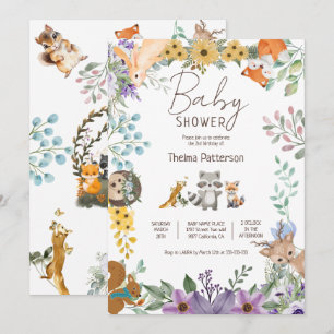 Cute greenery forest animals woodland baby shower invitation