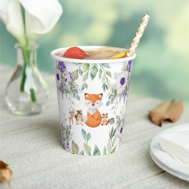Cute greenery forest animals woodland bring paper cups (Insitu)